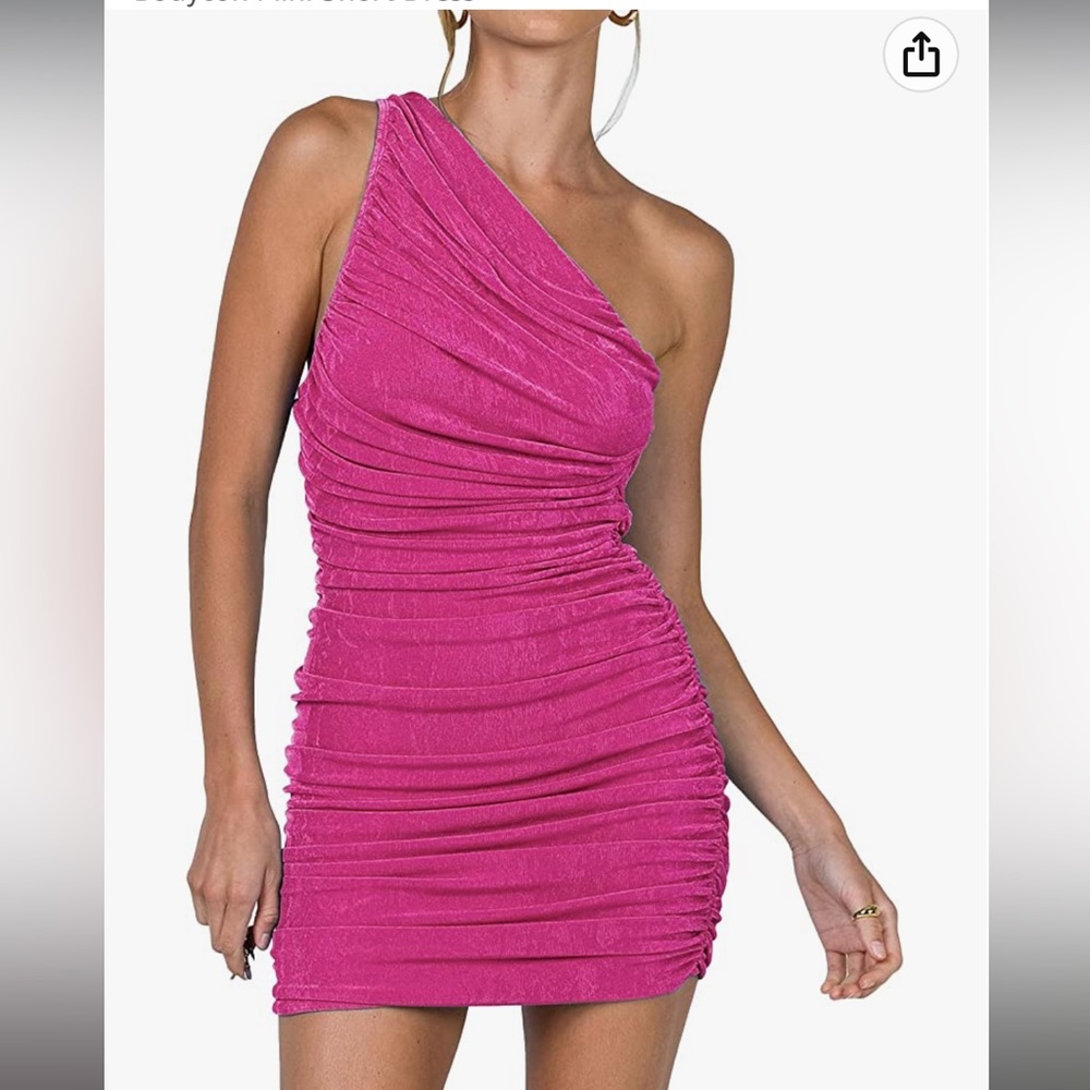 One shoulder pink mini dress
